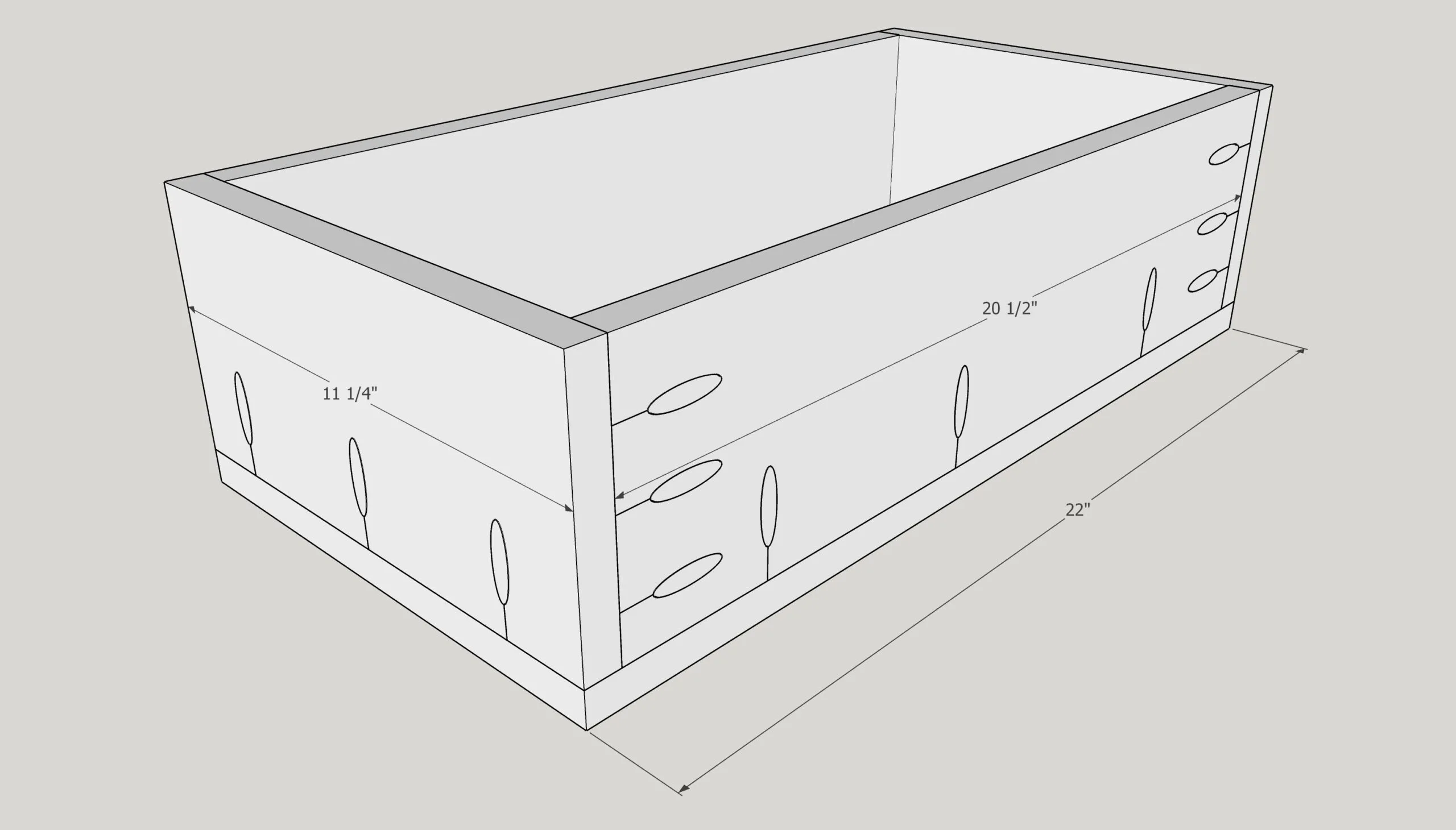 pocket holes in sides of drawer box for pull out trash can cabinet