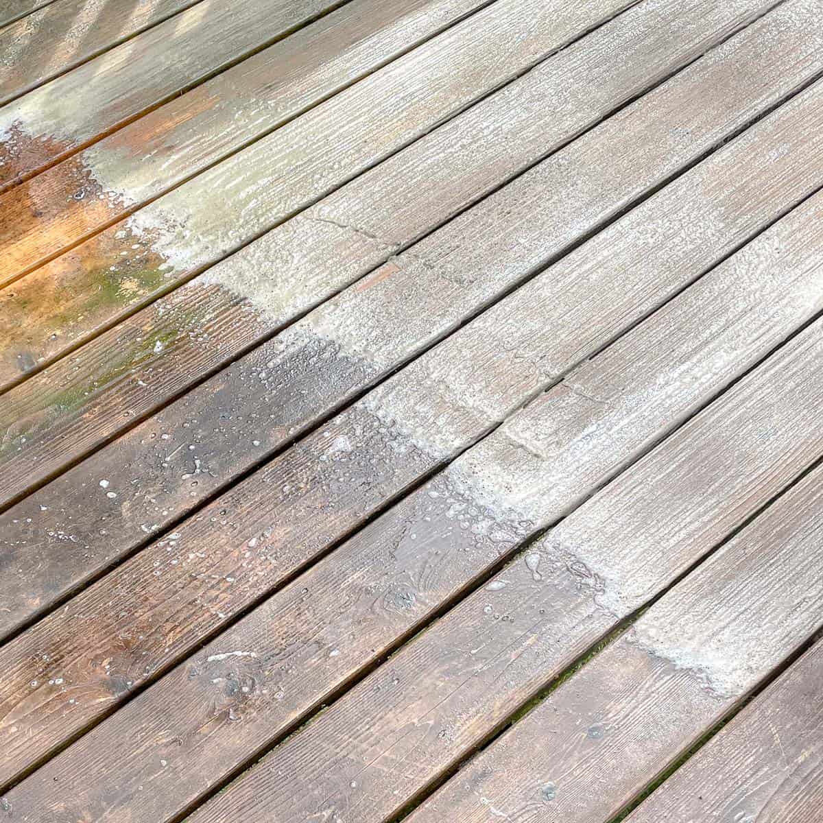 deck cleaner applied to one section of deck