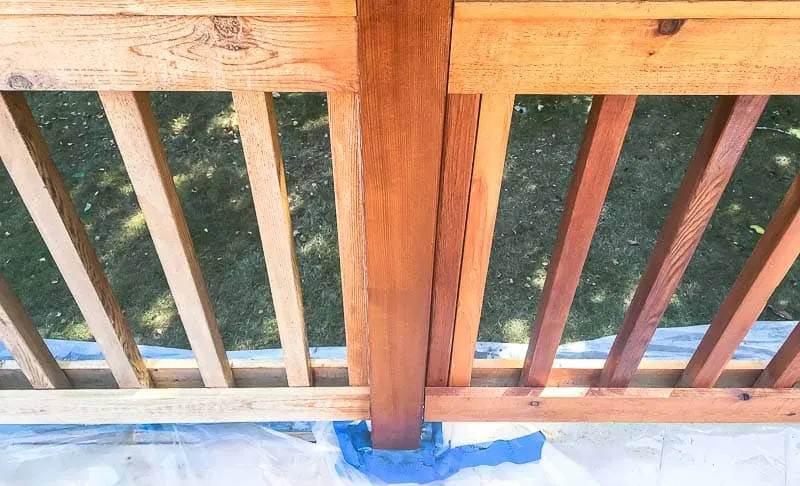 half of deck railing stained and half unstained