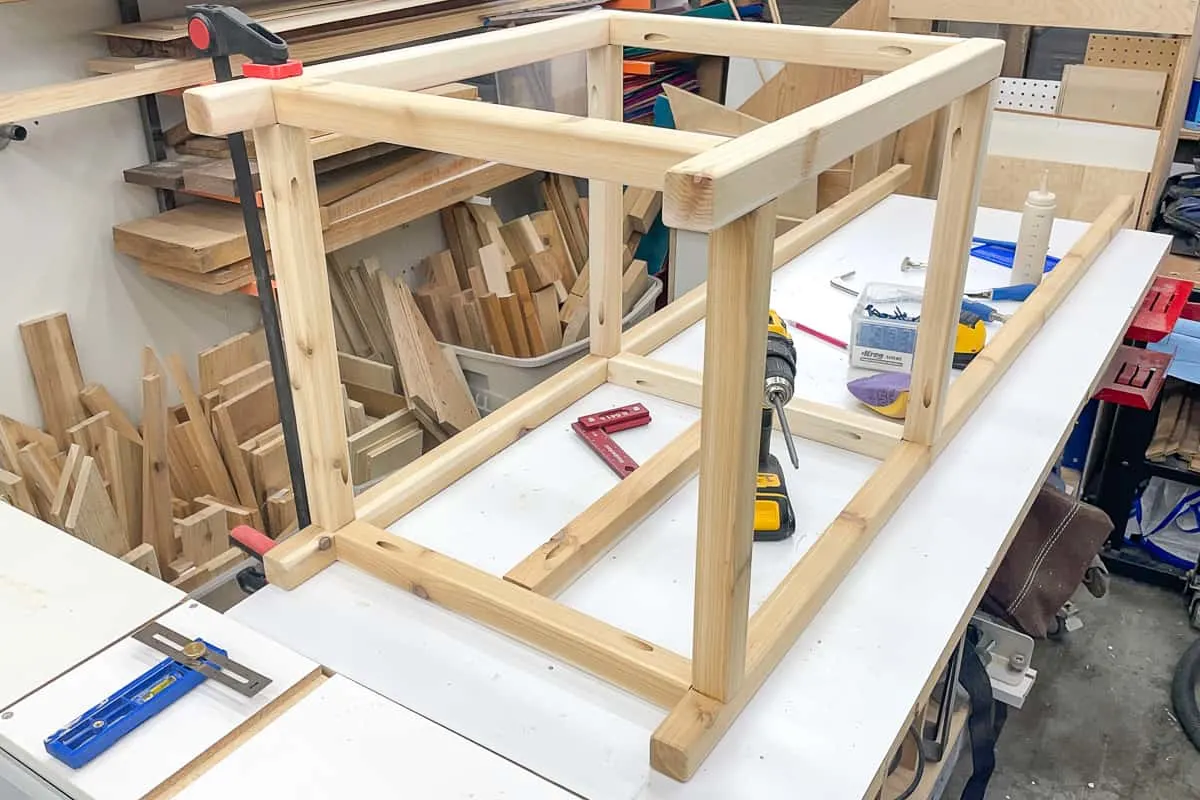 assembled plant stand frame on workbench