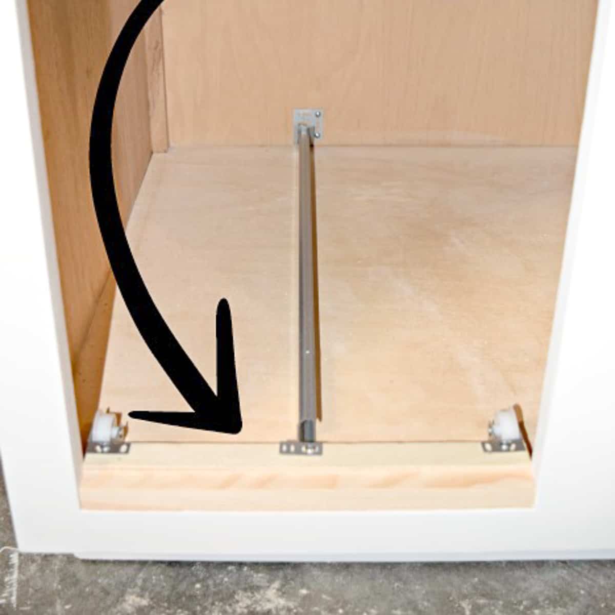 center mount drawer slide in trash can cabinet