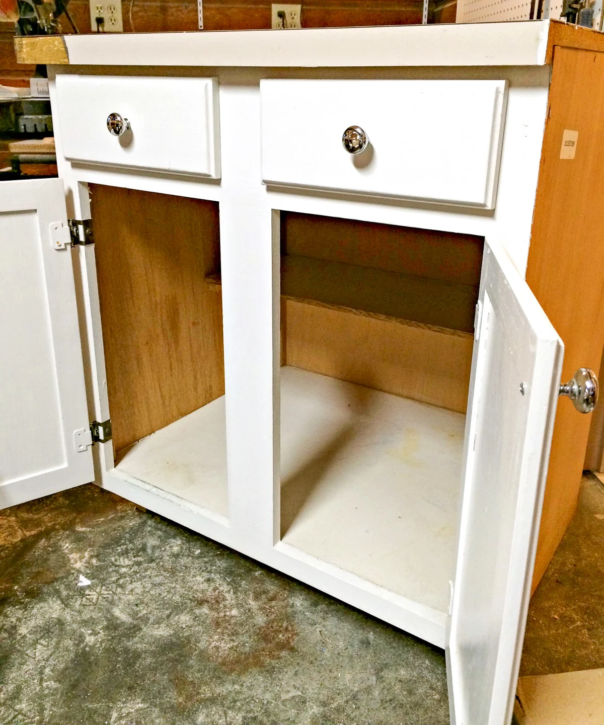 used kitchen cabinet with doors open