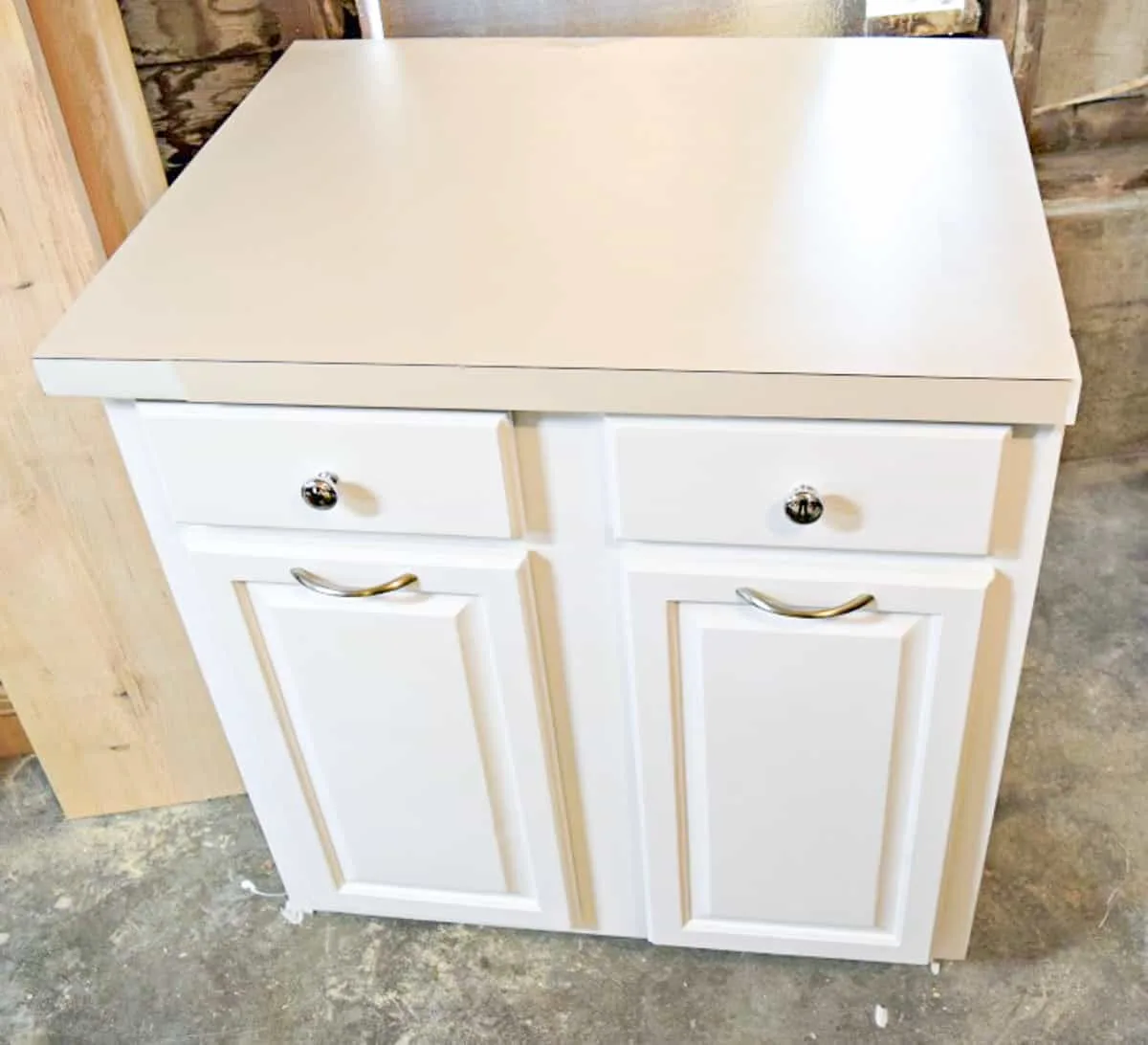 repaired formica countertop on used kitchen cabinets