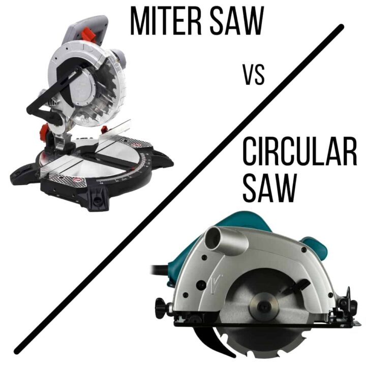miter saw vs circular saw with diagonal line between them
