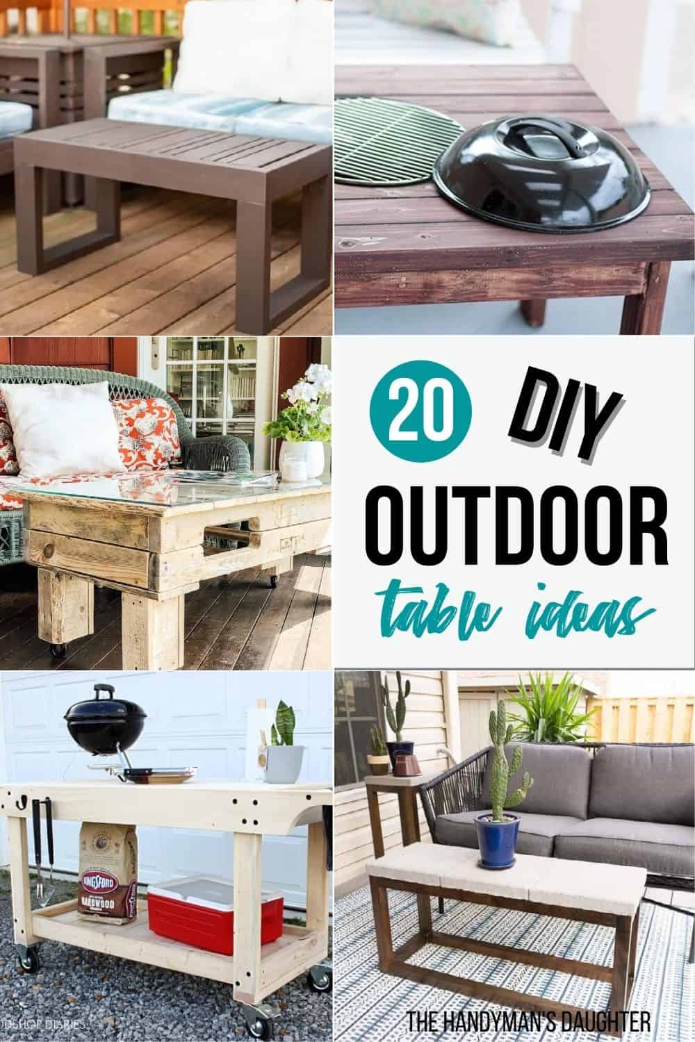 collage of DIY outdoor table ideas