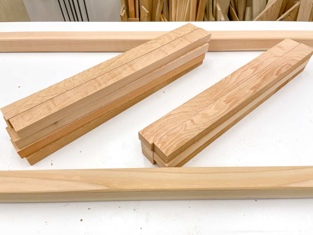 cut pieces for DIY tomato trellis on workbench