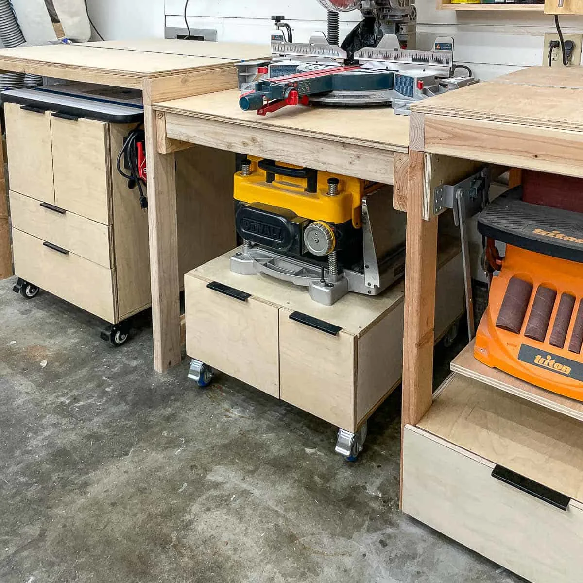 miter saw station with tool stands underneath