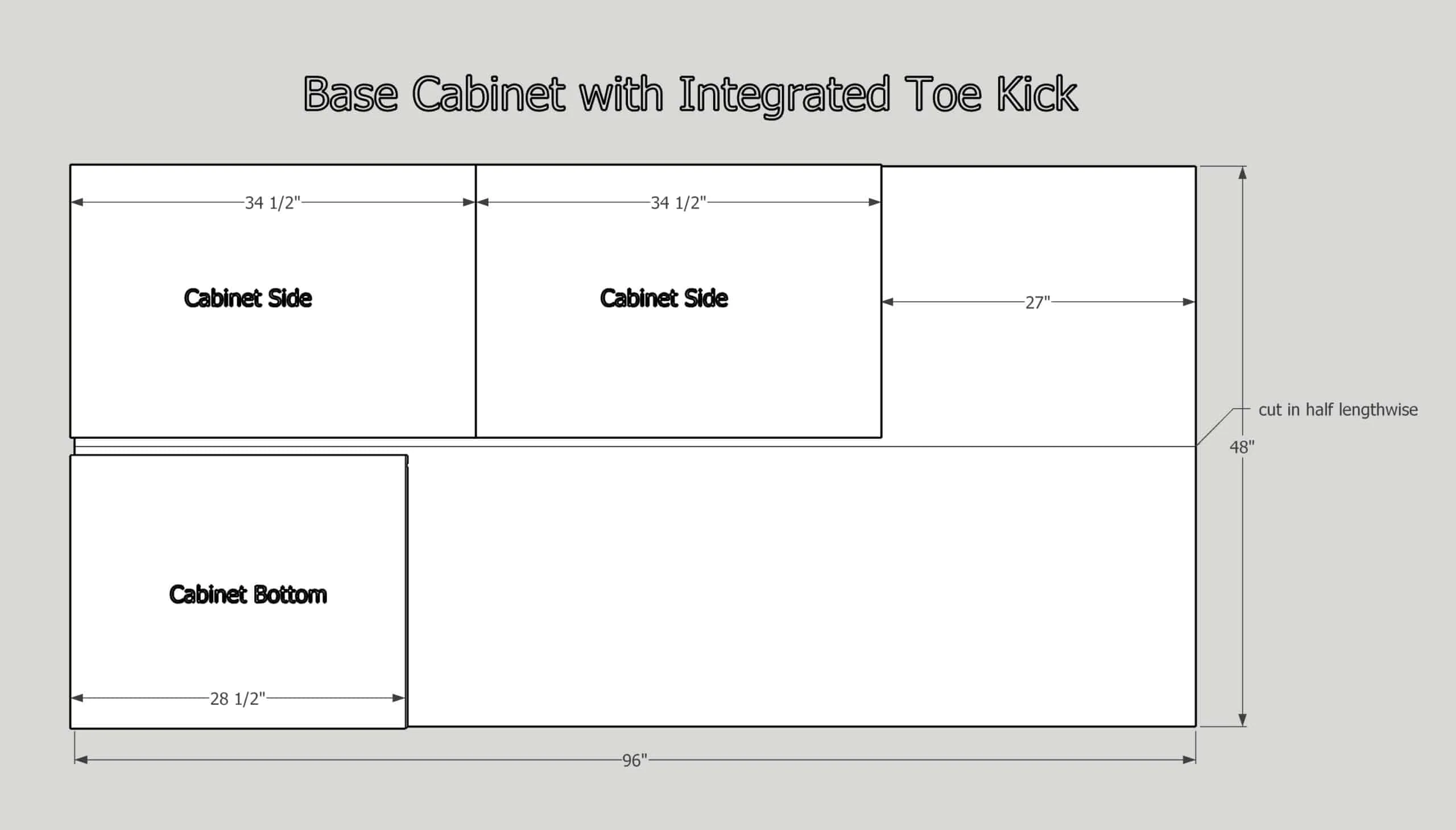 plywood cut diagram for 30" base cabinet with integrated toe kick