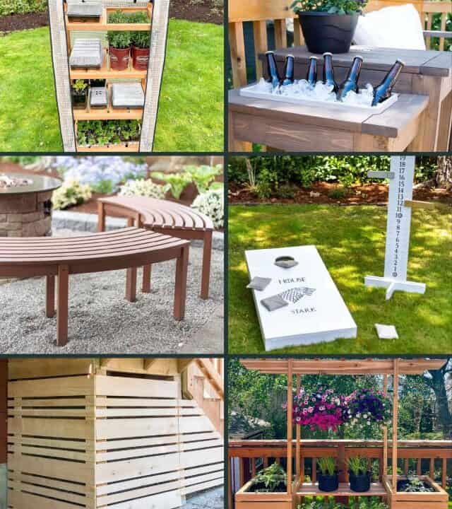image collage of DIY backyard project ideas