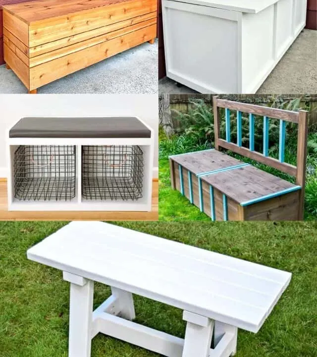 image collage of DIY bench ideas