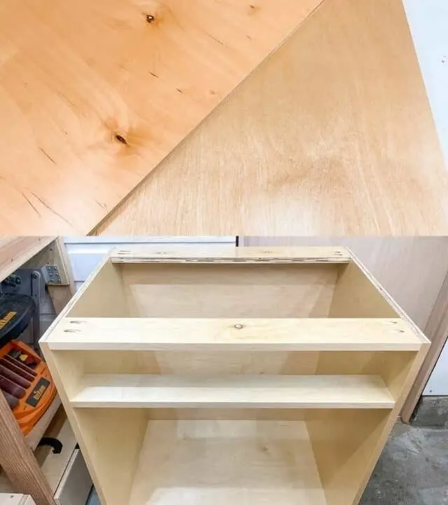 image collage of plywood and completed cabinet box
