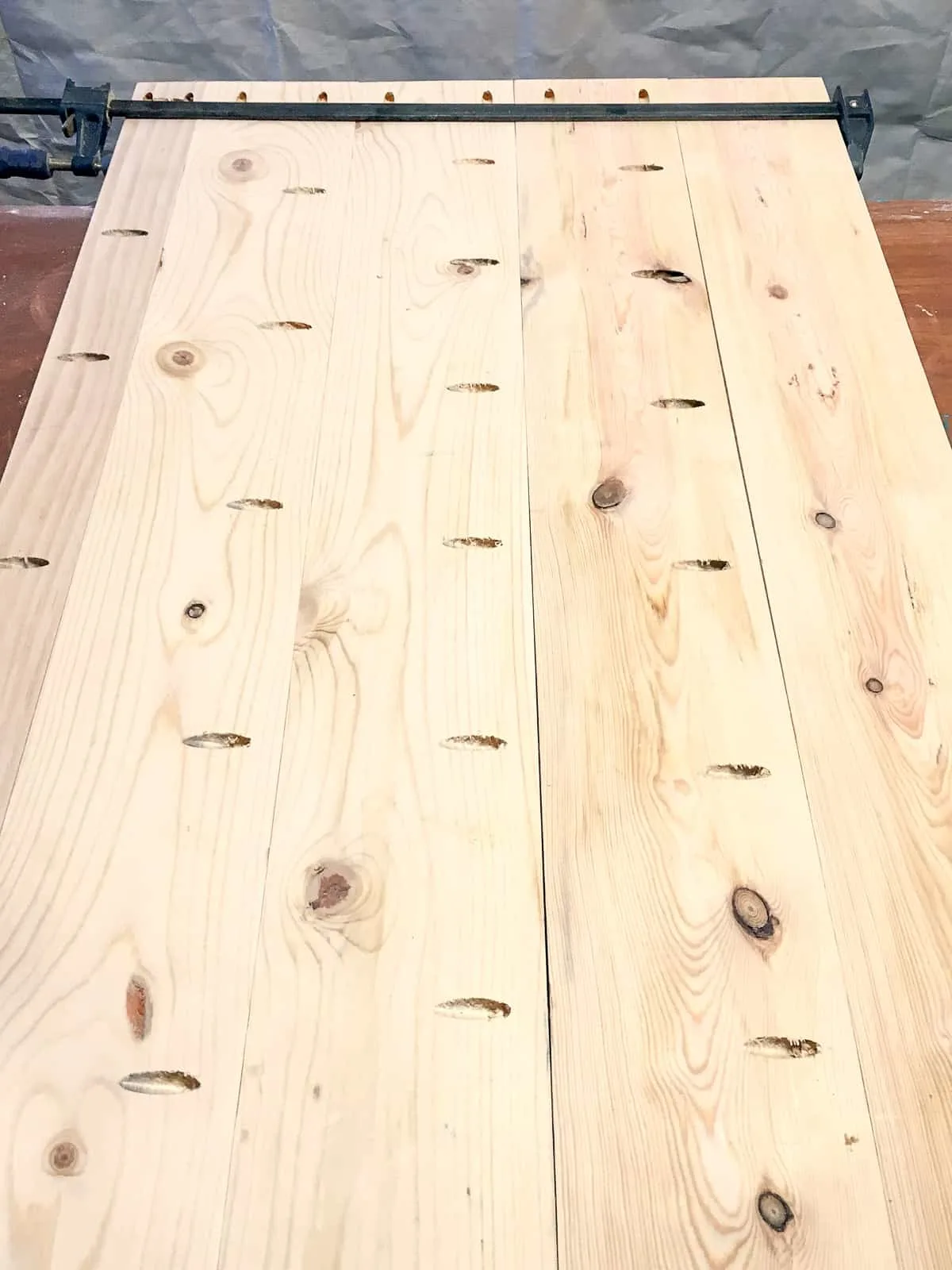 boards for the IKEA Kallax desk joined together with pocket hole screws