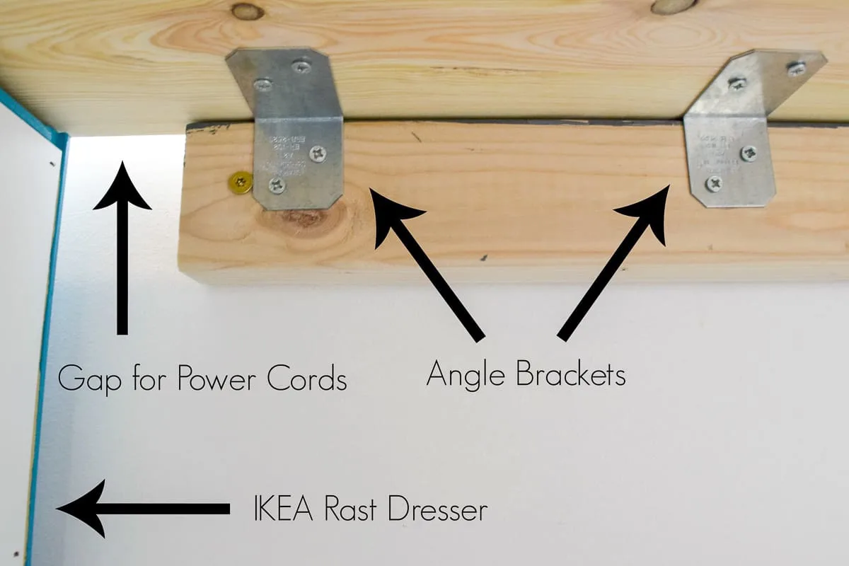 how to attach the desk top to the wall cleat and IKEA Rast dresser