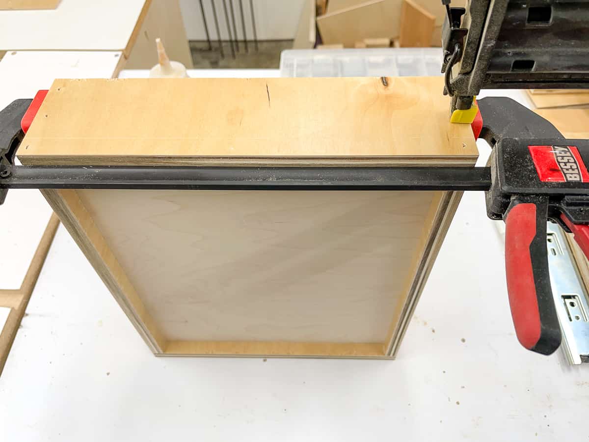 nailing front of drawer in place with brad nailer