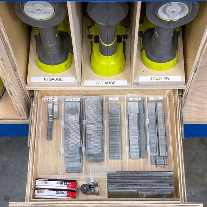 nail gun organizer with drawer for nails below