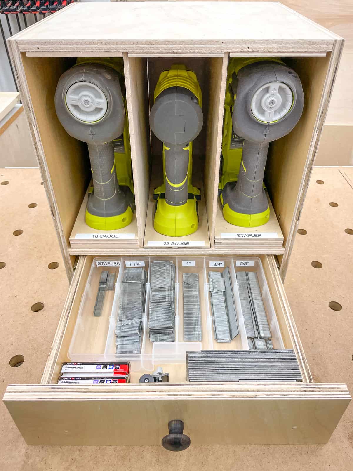 nail gun organizer with drawer