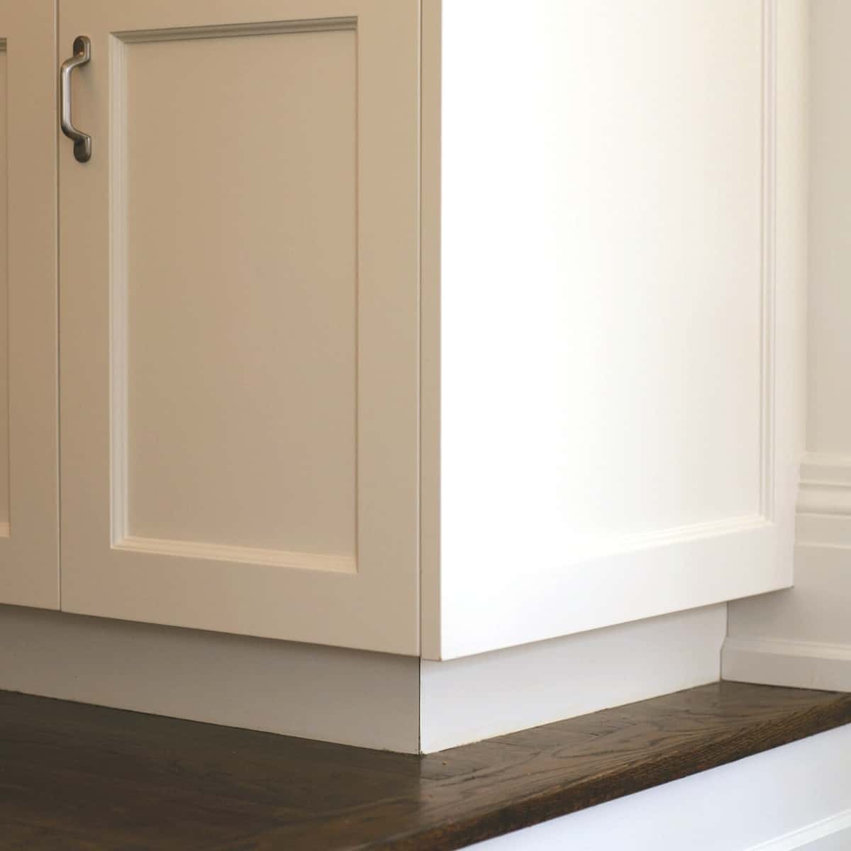 cabinet toe kick on outside edge with mitered corner