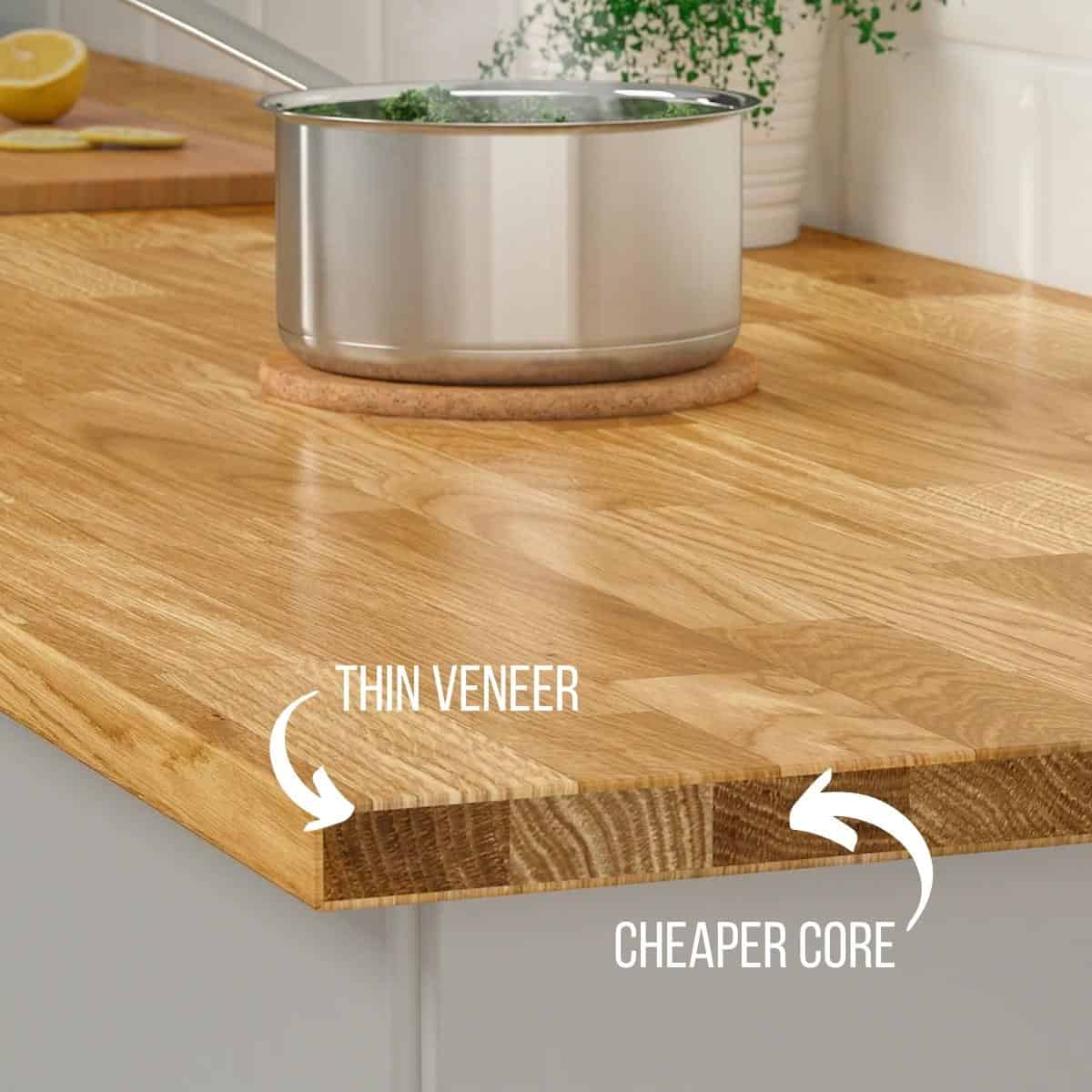 IKEA butcher block countertop with veneer face and cheaper core