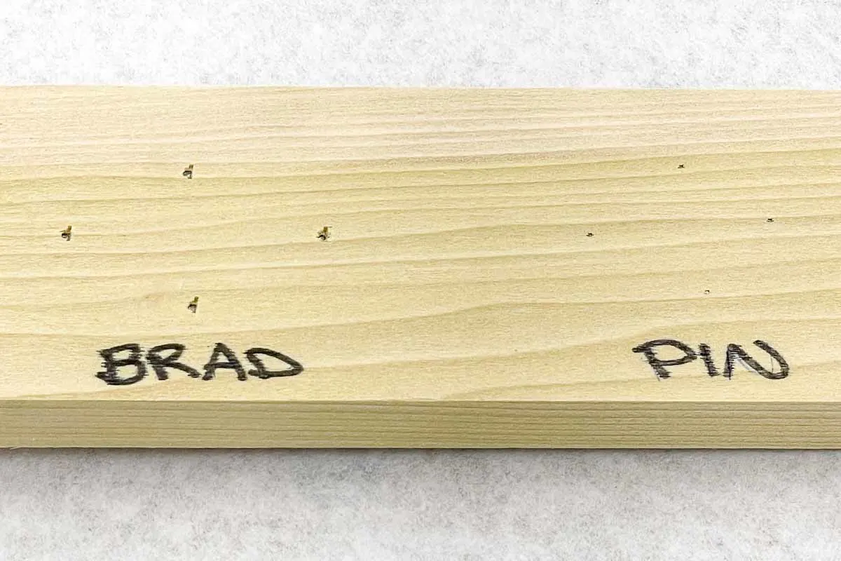 brad nail hole vs pin nail hole size comparison on poplar wood