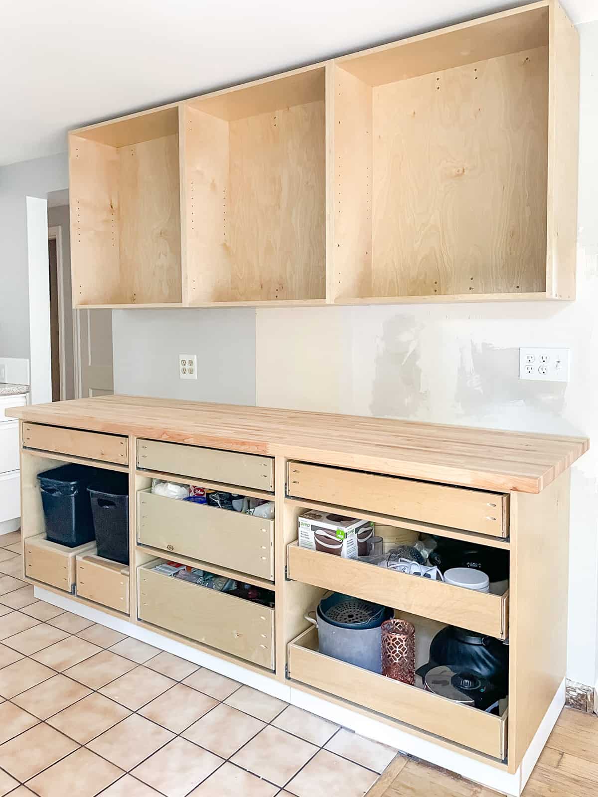 kitchen remodel with maple butcher block countertop installed