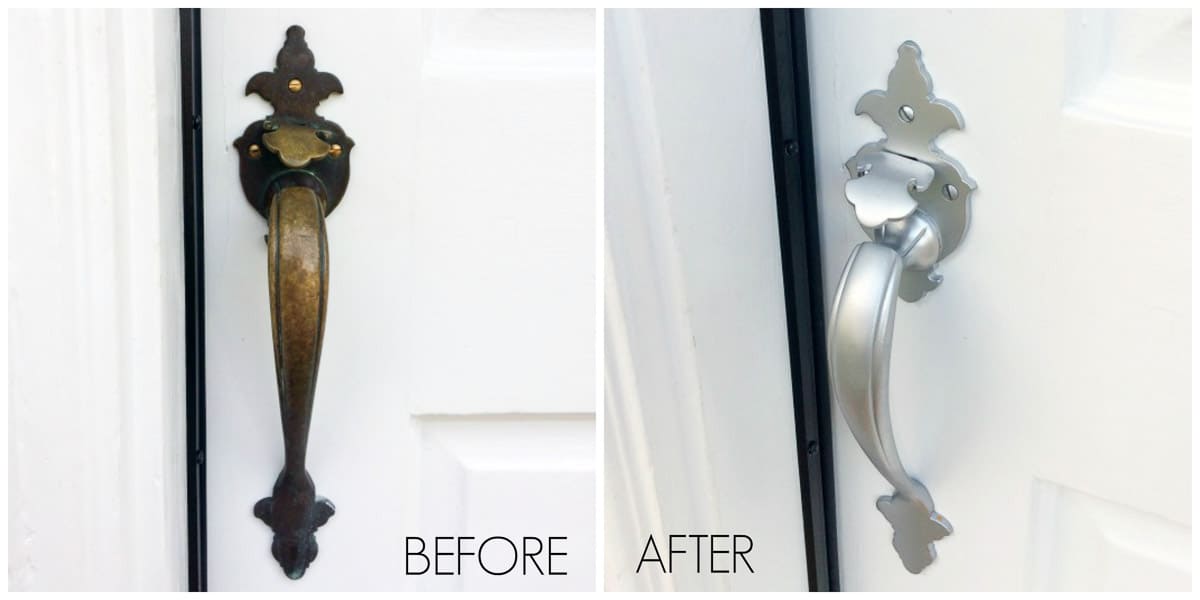 spray painted door hardware before and after