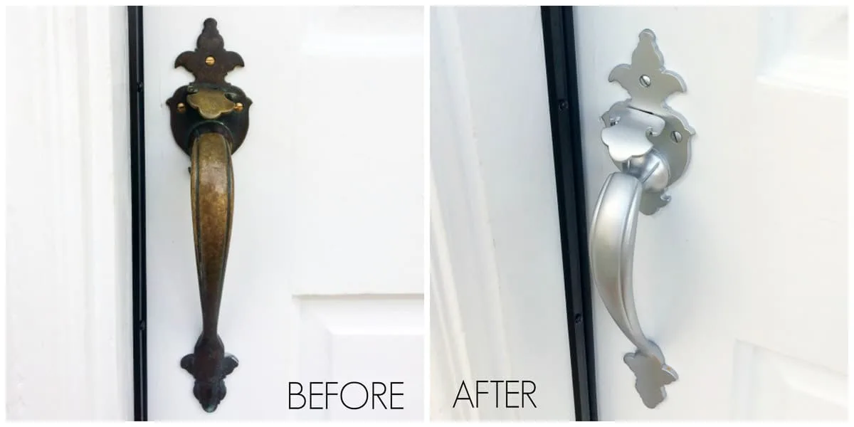 spray painted door hardware before and after