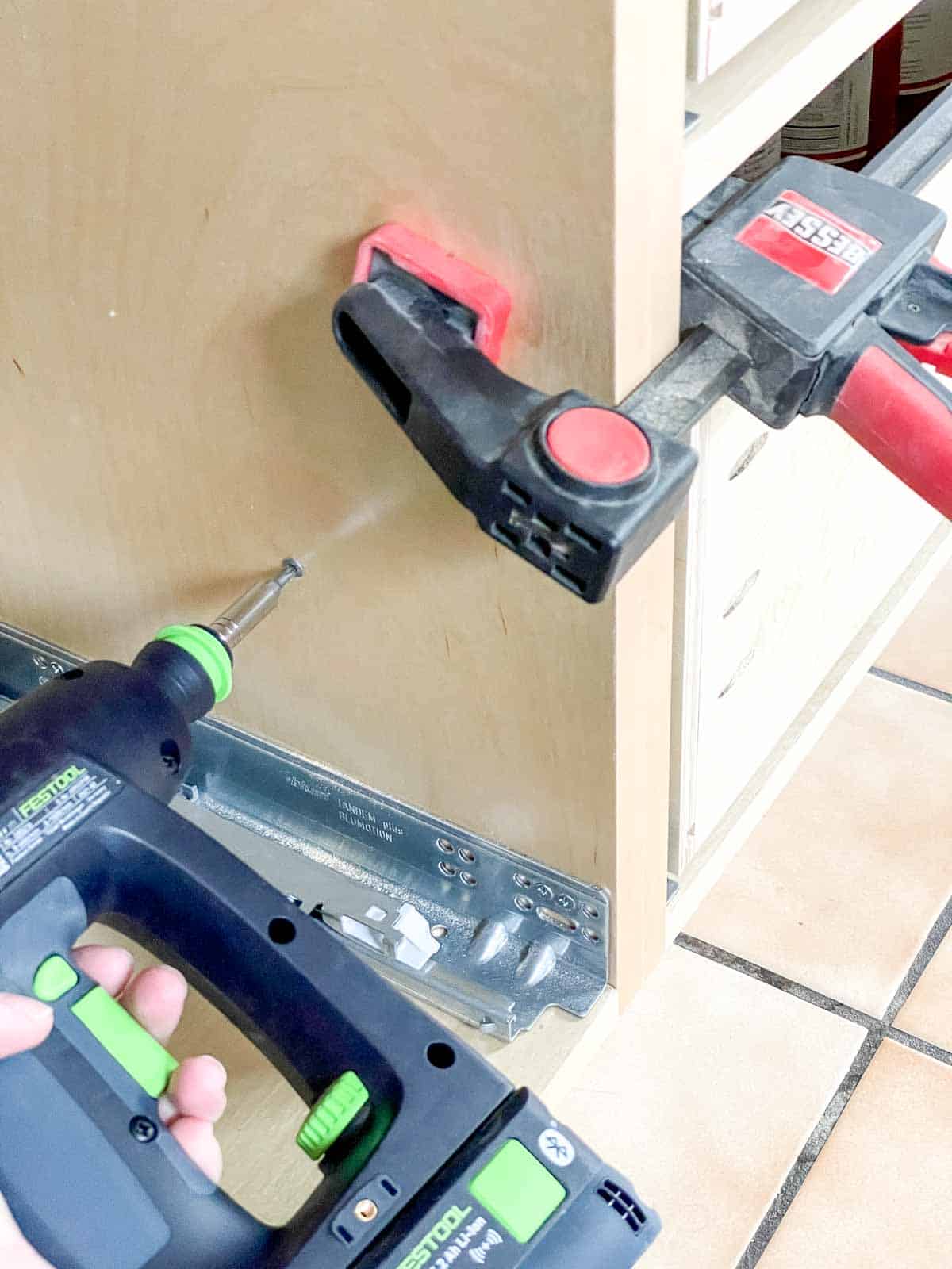 two base cabinets clamped together