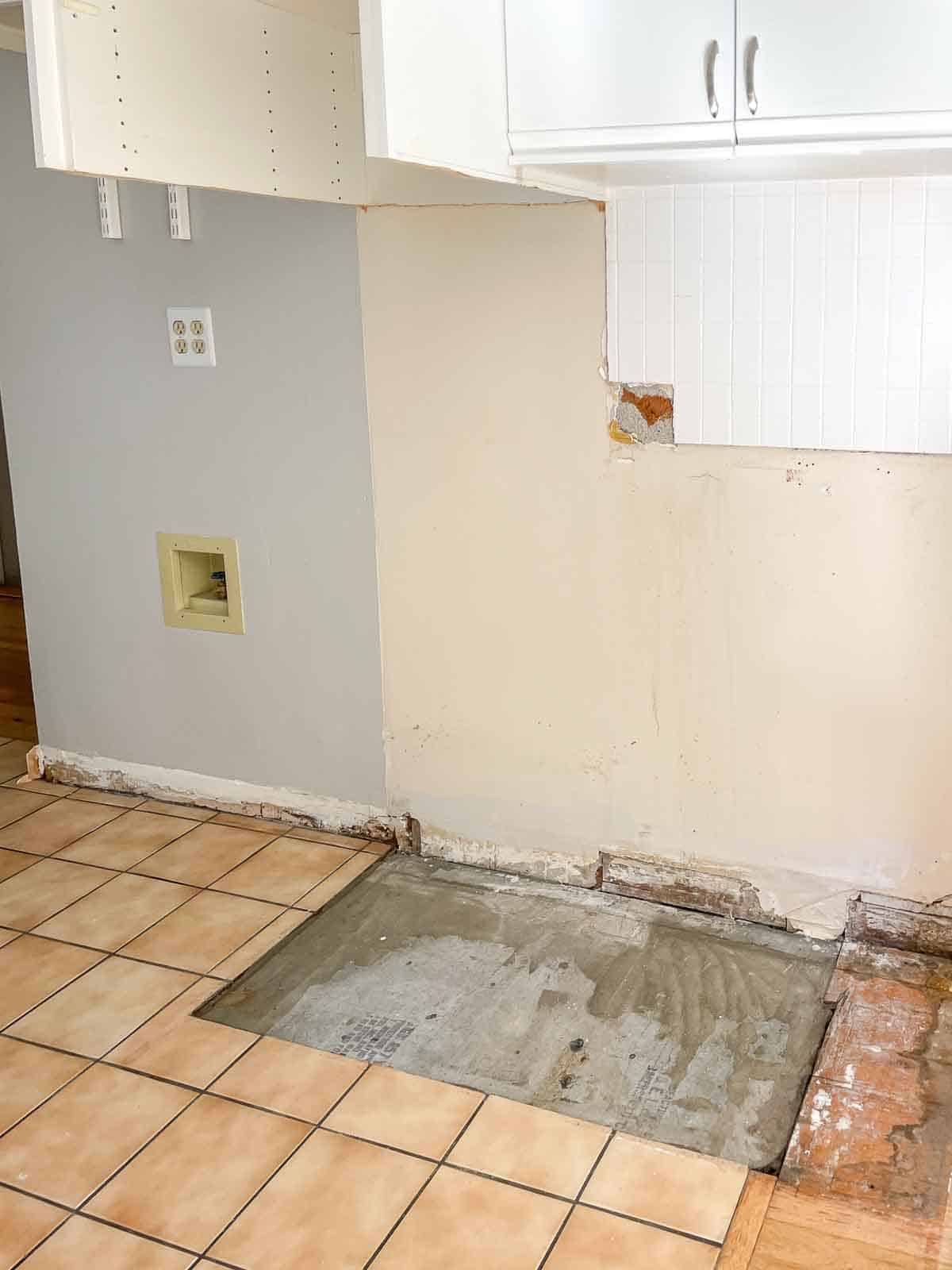 kitchen with old base cabinets removed