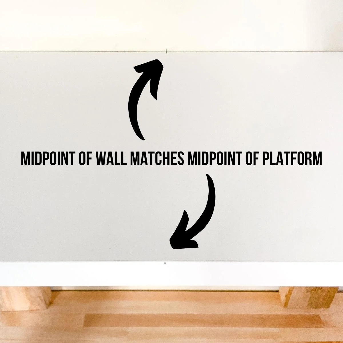 midpoint of wall matches midpoint of platform for hanging upper cabinets
