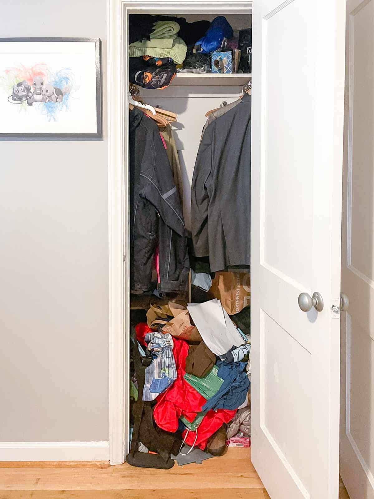 cluttered closet overflowing with junk