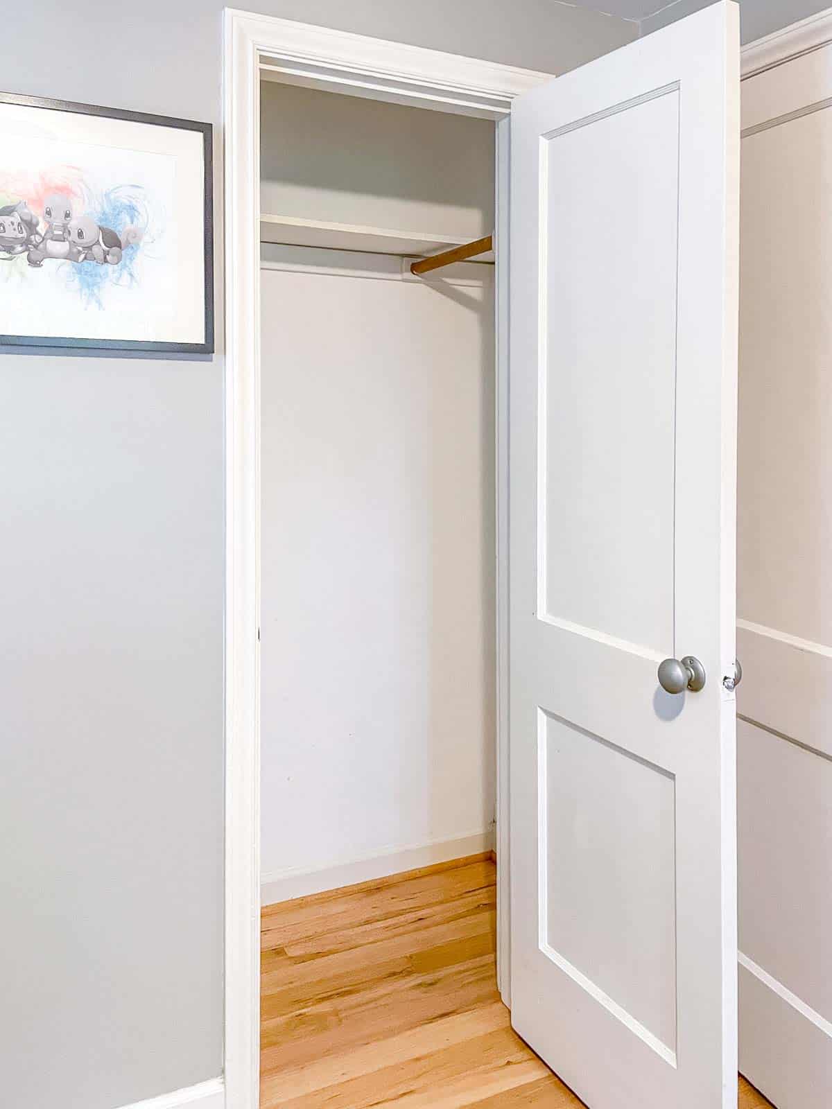 empty closet with deeper right side with clothes rod extending front to back