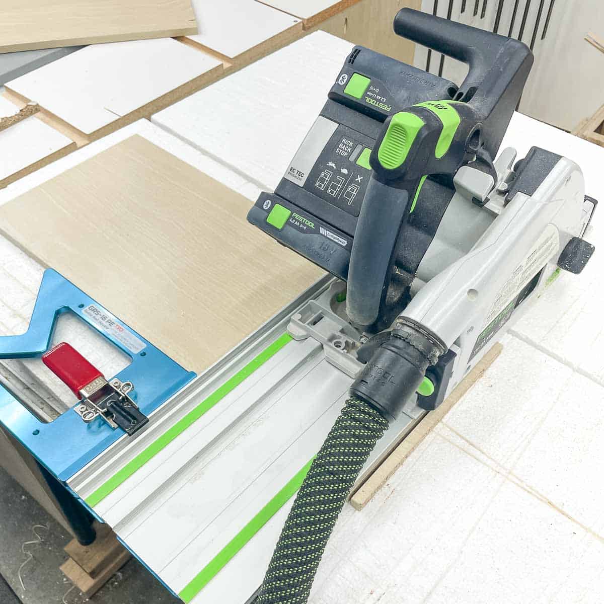 cutting DIY closet shelves to size with a track saw