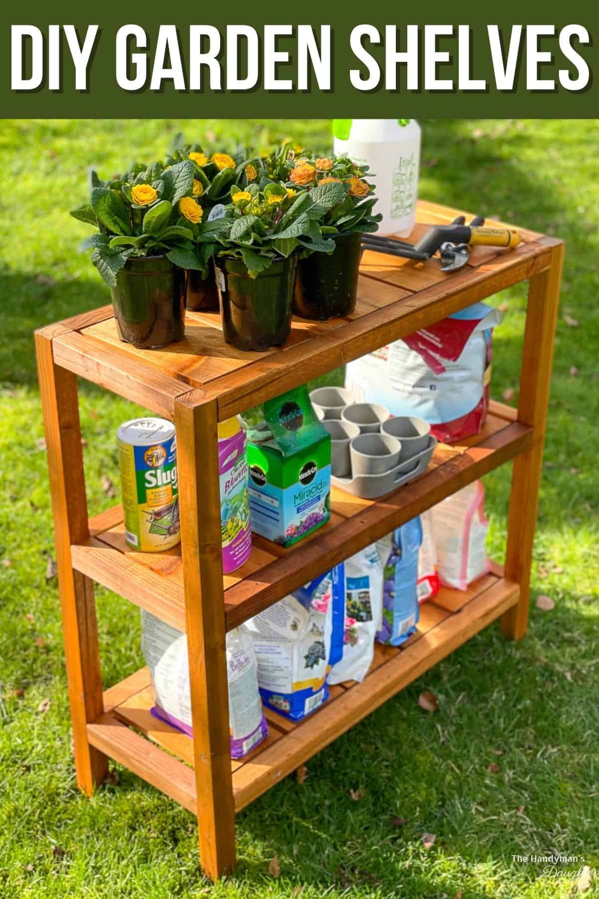 DIY outdoor shelves for plants and gardening supplies
