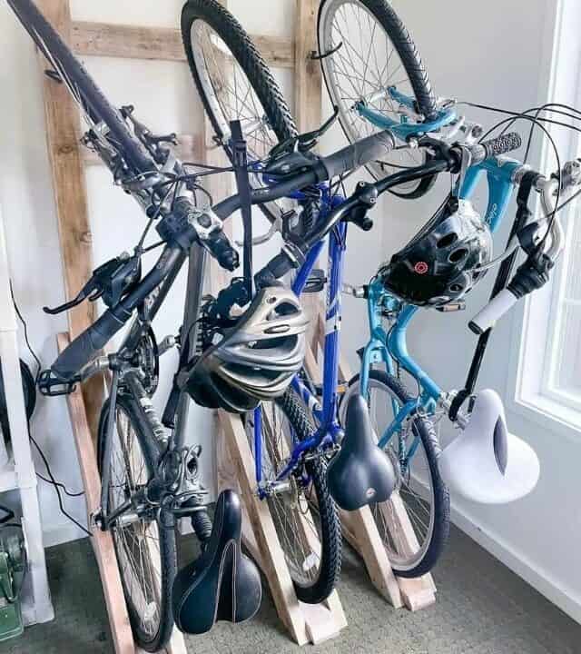 Three bikes in DIY bike rack organization