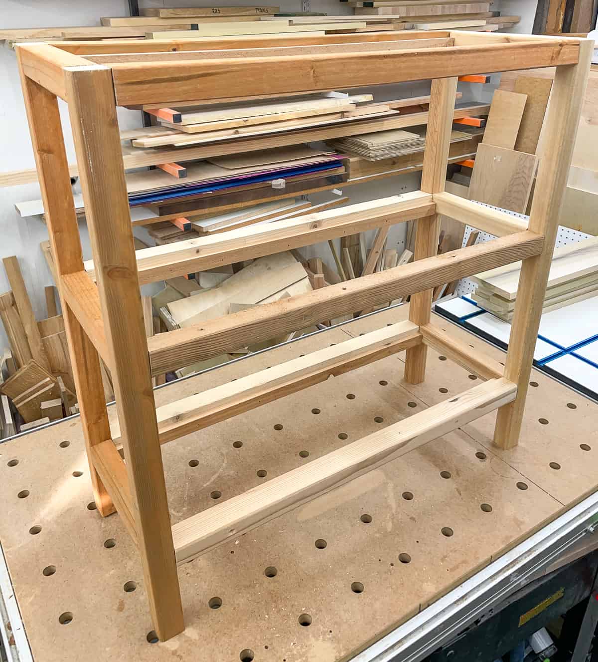 completed outdoor shelves frame on workbench