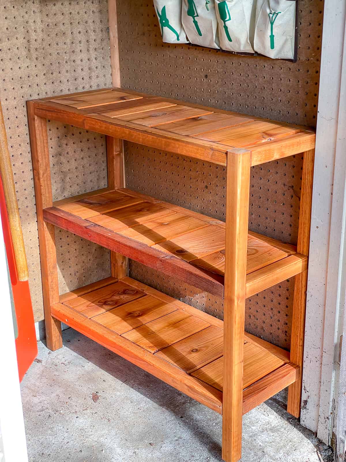 DIY outdoor shelves in garden shed