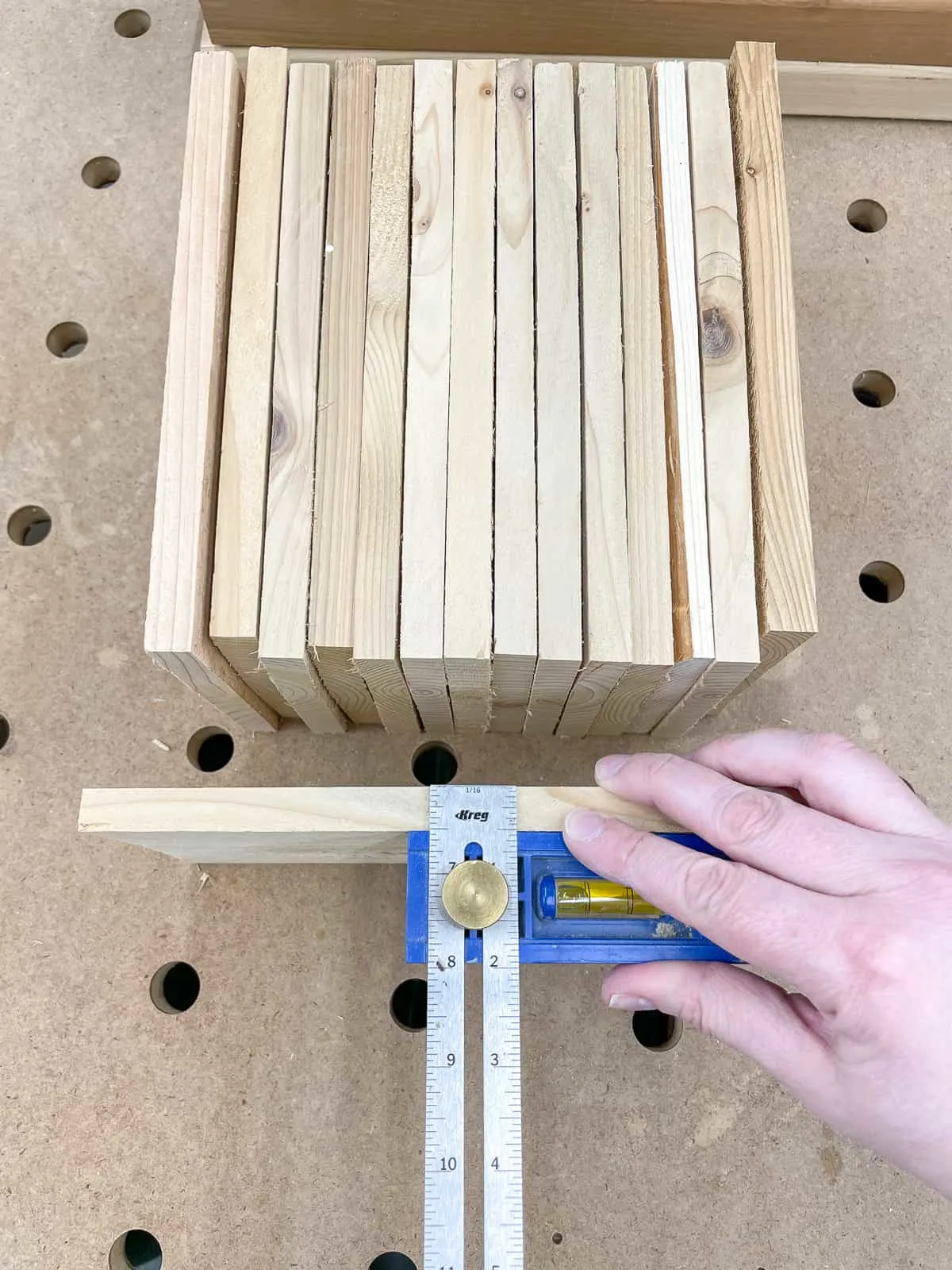 measuring the thickness of the shelf slats