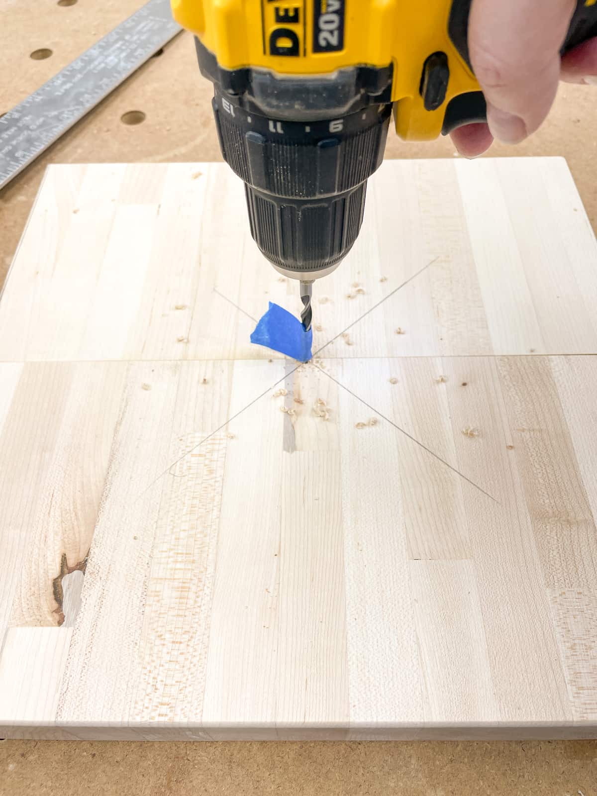 drilling the center hole for the wooden circle