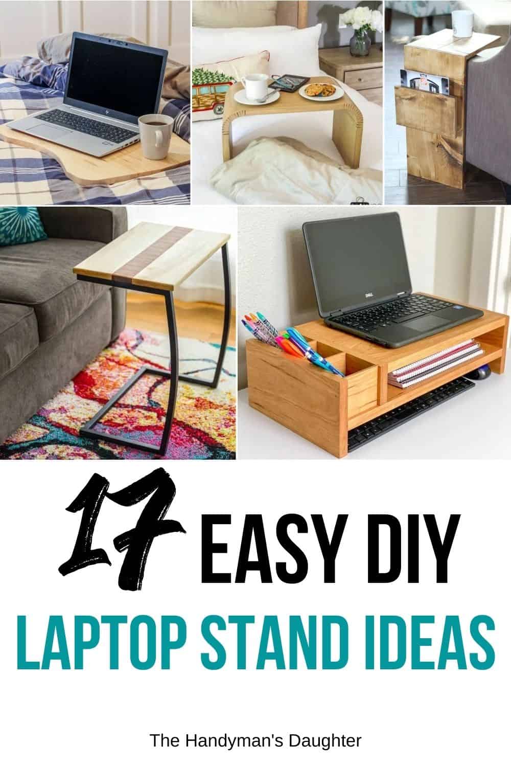 collage of DIY laptop stand ideas