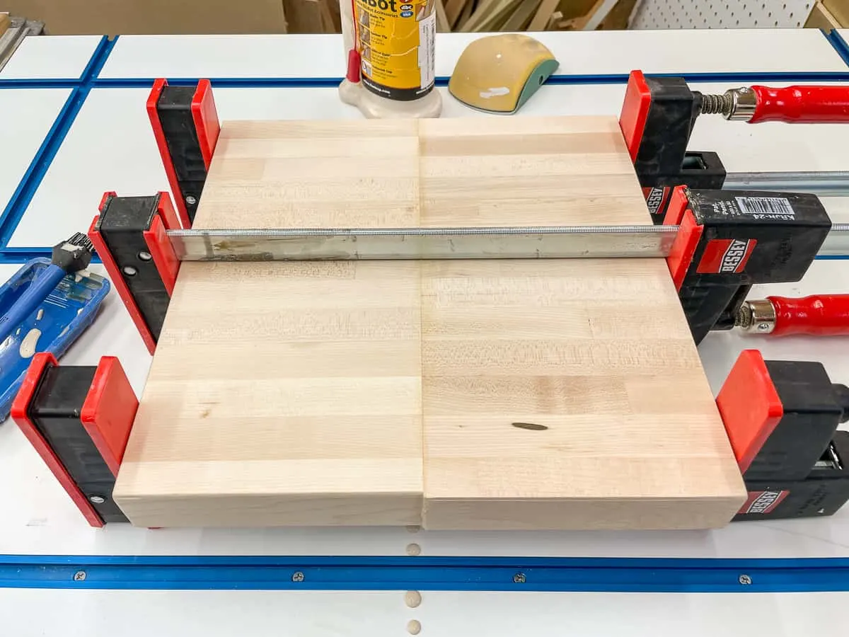 wood boards in clamps