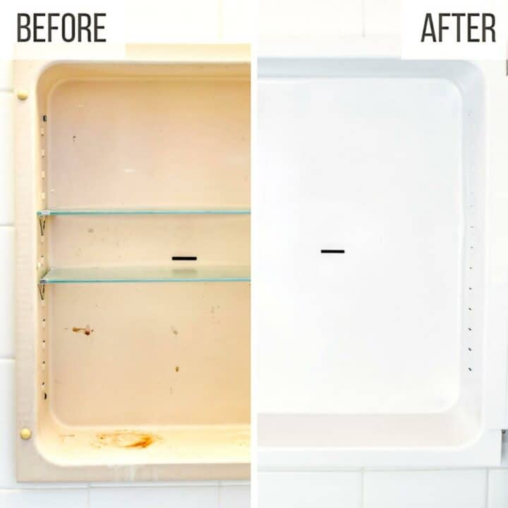 before and after painting rusty metal medicine cabinet