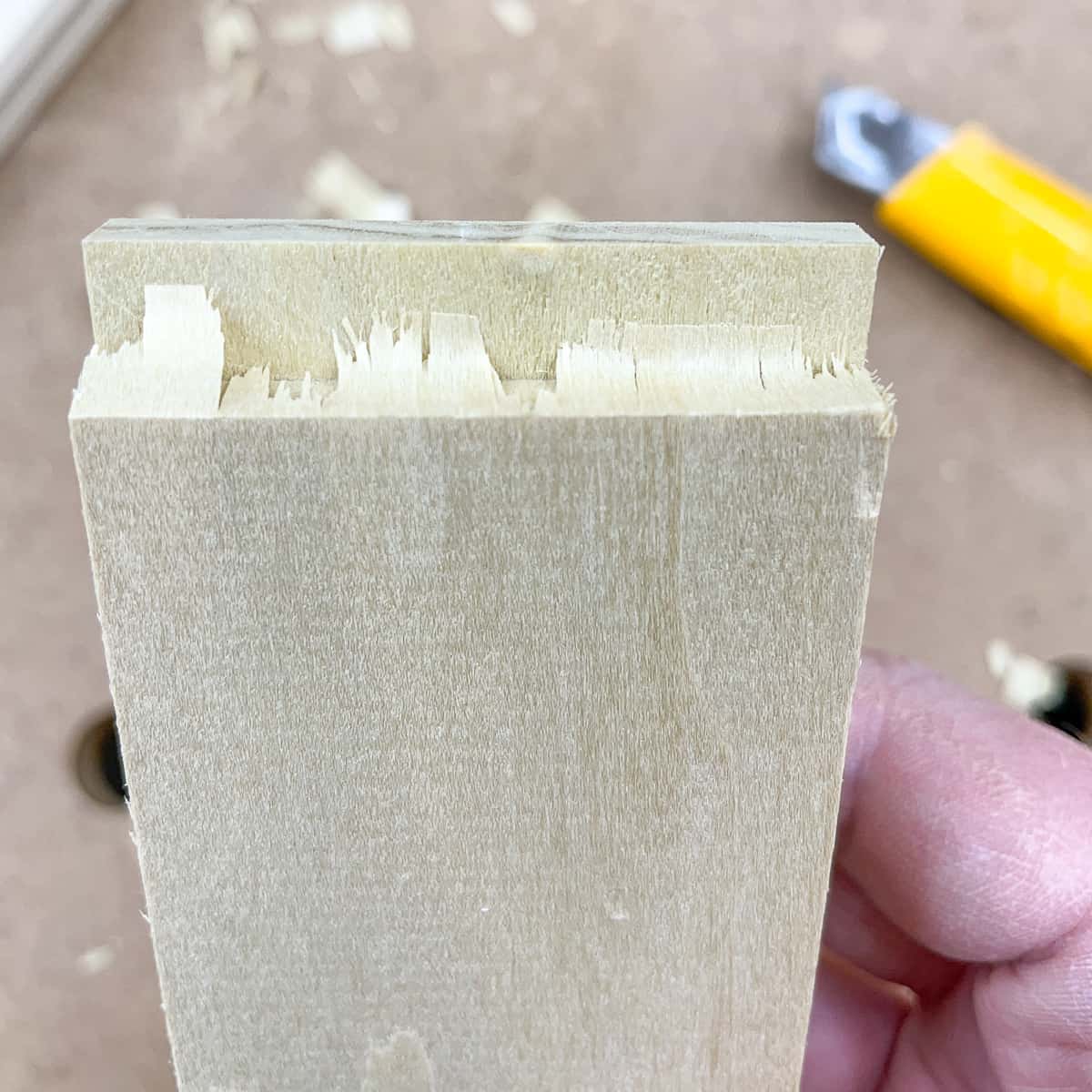 excess left by the rail router bit can easily be folded over and cut away