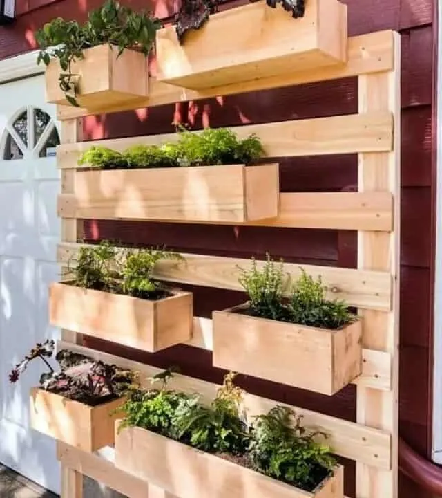 vertical garden planter against house