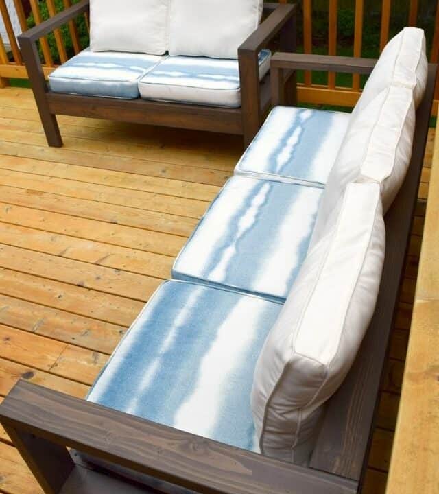 complete outdoor loveseat and sofa on deck