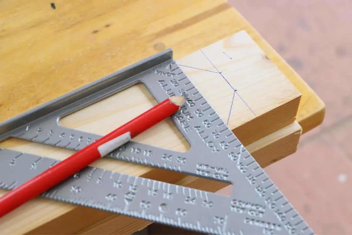 using a speed square to mark angles on end of a board