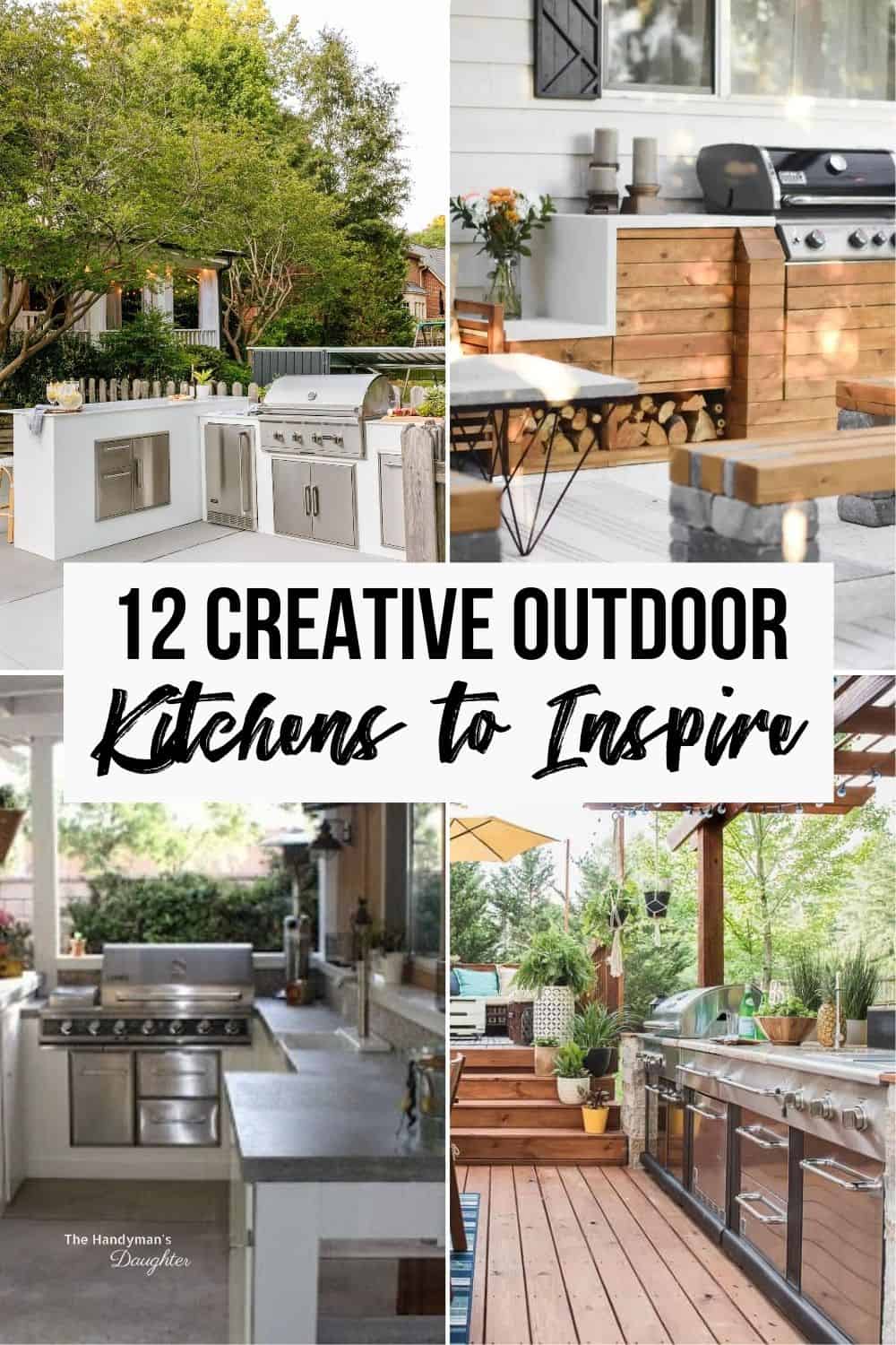 DIY outdoor kitchen ideas with collage of four different spaces