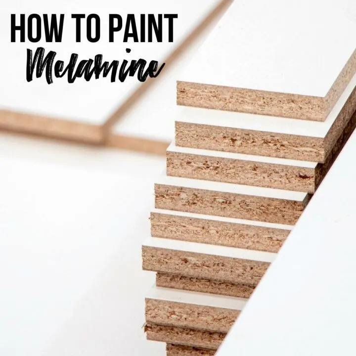 stack of melamine boards with text "how to paint melamine"