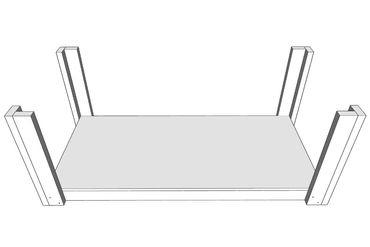 attach legs to bottom frame of DIY workbench