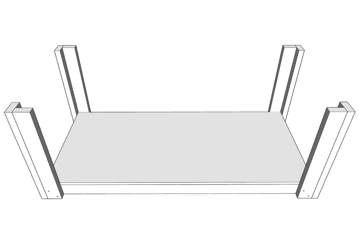 attach legs to bottom frame of DIY workbench