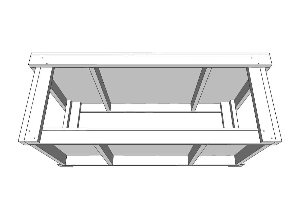 DIY workbench top attached to legs